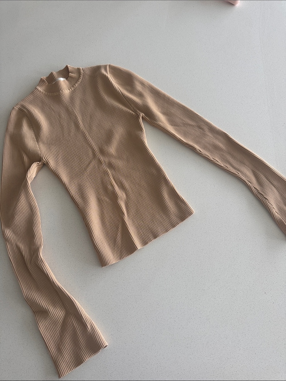 DISSH Ribbed Mock Neck Long Sleeve Top - Tan